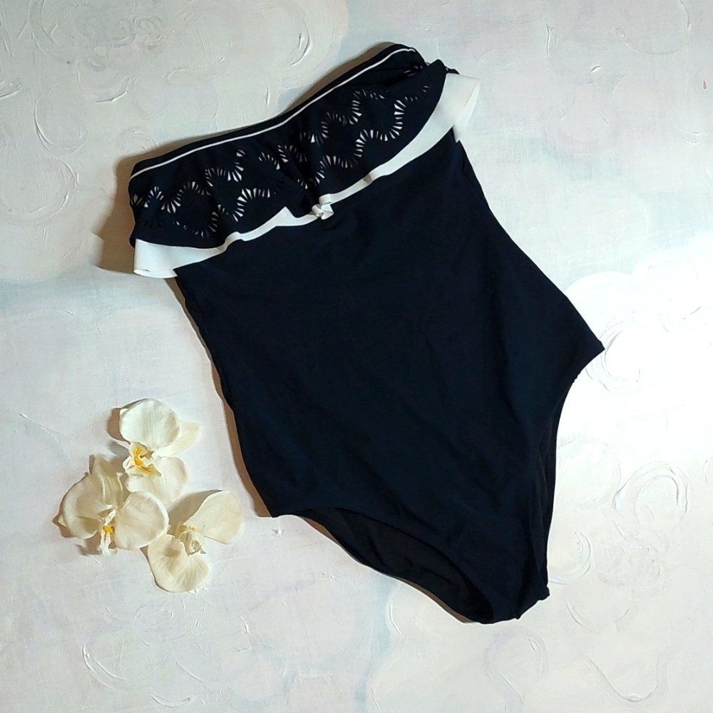 Profile by Gottex Black Ruffle One Piece Swimsuit